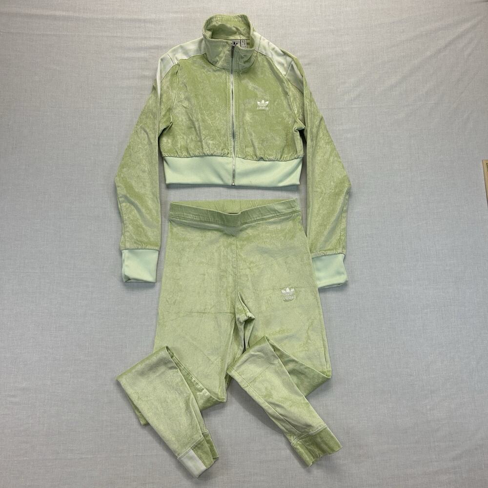 adidas Originals Velvet Tracksuit Womens Small Aero Green Jacket Pants 2 Piece